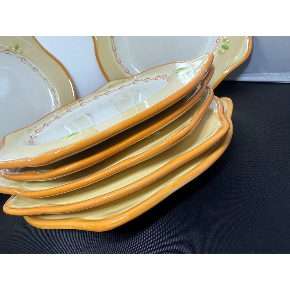 Pfaltzgraff Villa‎ della Luna stoneware salad Plates Set of 7 Yellow Floral 8.5